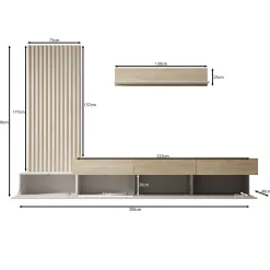 Nobu - Wandmeubel - Grijs/Eikenpatroon - 300x40x209 cm