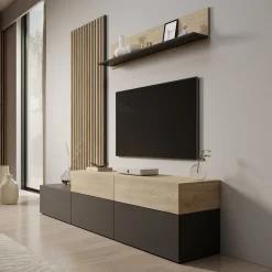Nobu - Wandmeubel - Grijs/Eikenpatroon - 225x40x209 cm
