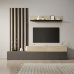 Nobu - Wandmeubel - Grijs/Eikenpatroon - 225x40x209 cm