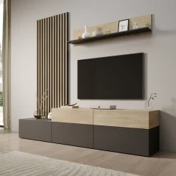 Nobu - Wandmeubel - Grijs/Eikenpatroon - 225x40x209 cm