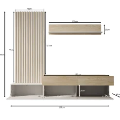 Nobu - Wandmeubel - Grijs/Eikenpatroon - 225x40x209 cm