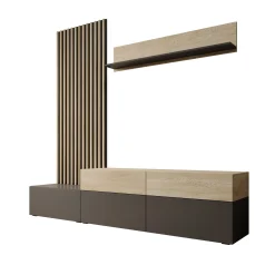 Nobu - Wandmeubel - Grijs/Eikenpatroon - 225x40x209 cm