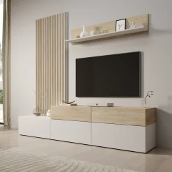 Nobu - Wandmeubel - Wit/Eikenpatroon - 225x40x209 cm