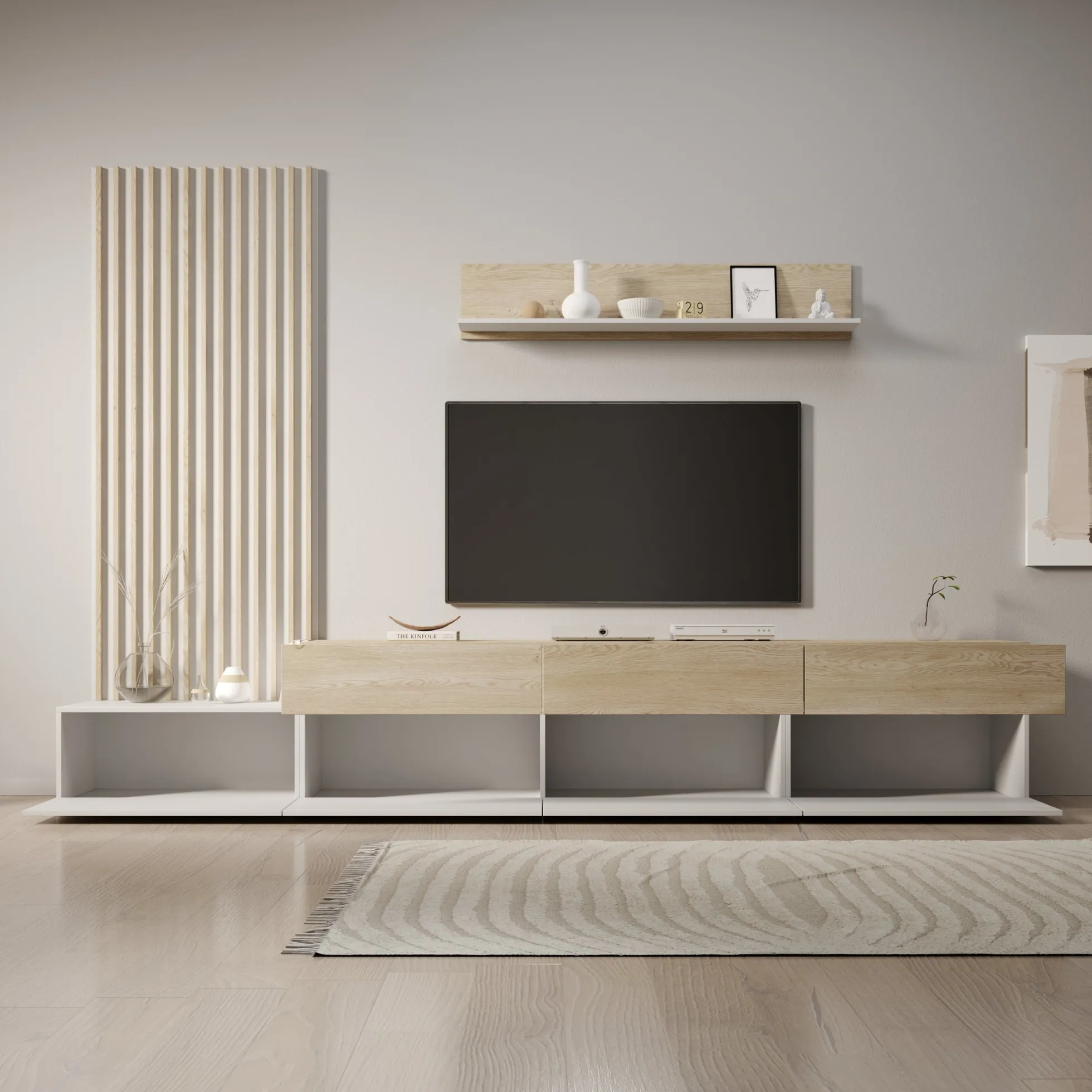Nobu - Wandmeubel - Wit/Eikenpatroon - 300x40x209 cm