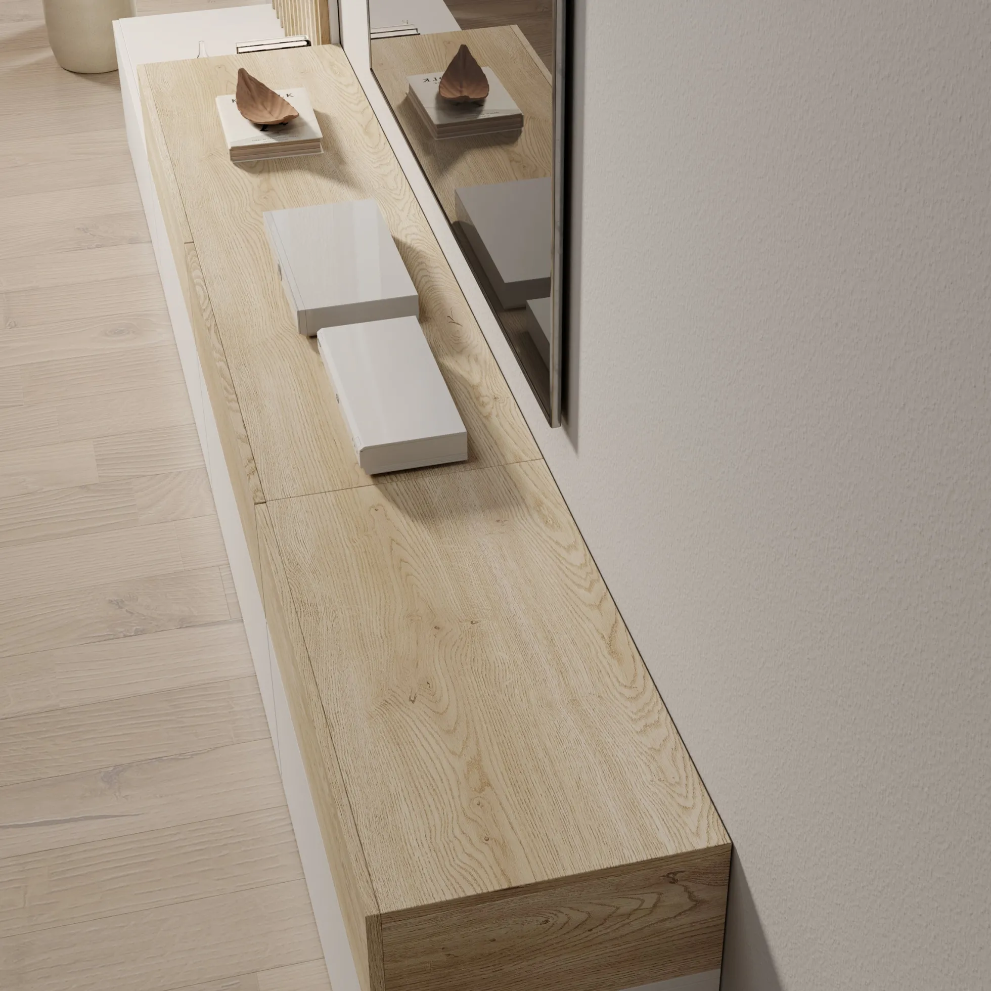 Nobu - Wandmeubel - Wit/Eikenpatroon - 300x40x209 cm