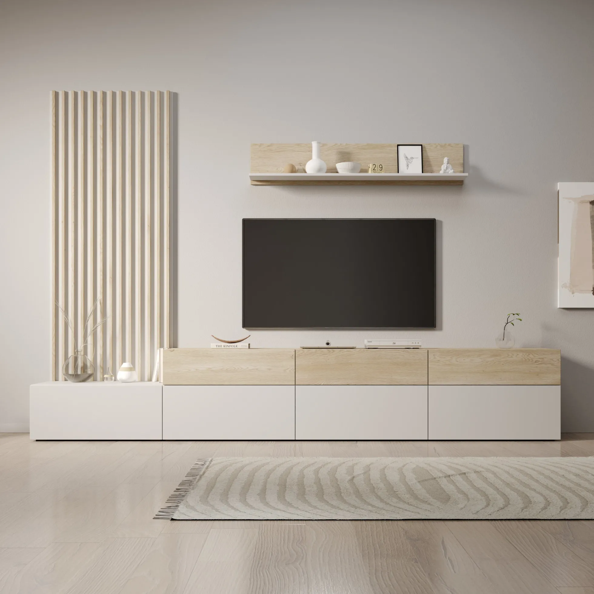 Nobu - Wandmeubel - Wit/Eikenpatroon - 300x40x209 cm