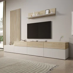Nobu - Wandmeubel - Wit/Eikenpatroon - 300x40x209 cm
