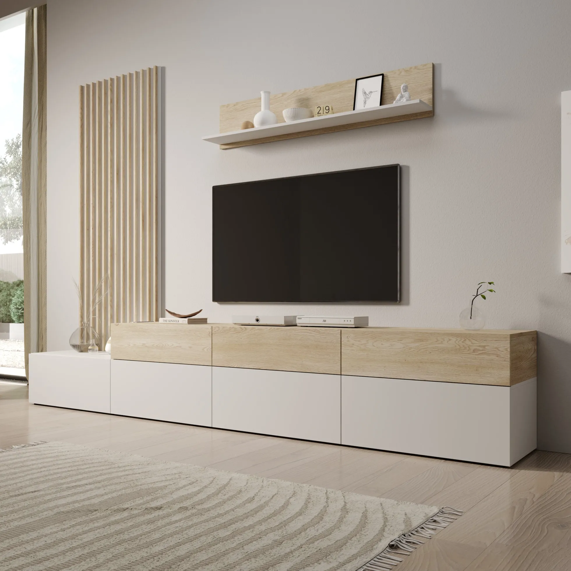 Nobu - Wandmeubel - Wit/Eikenpatroon - 300x40x209 cm