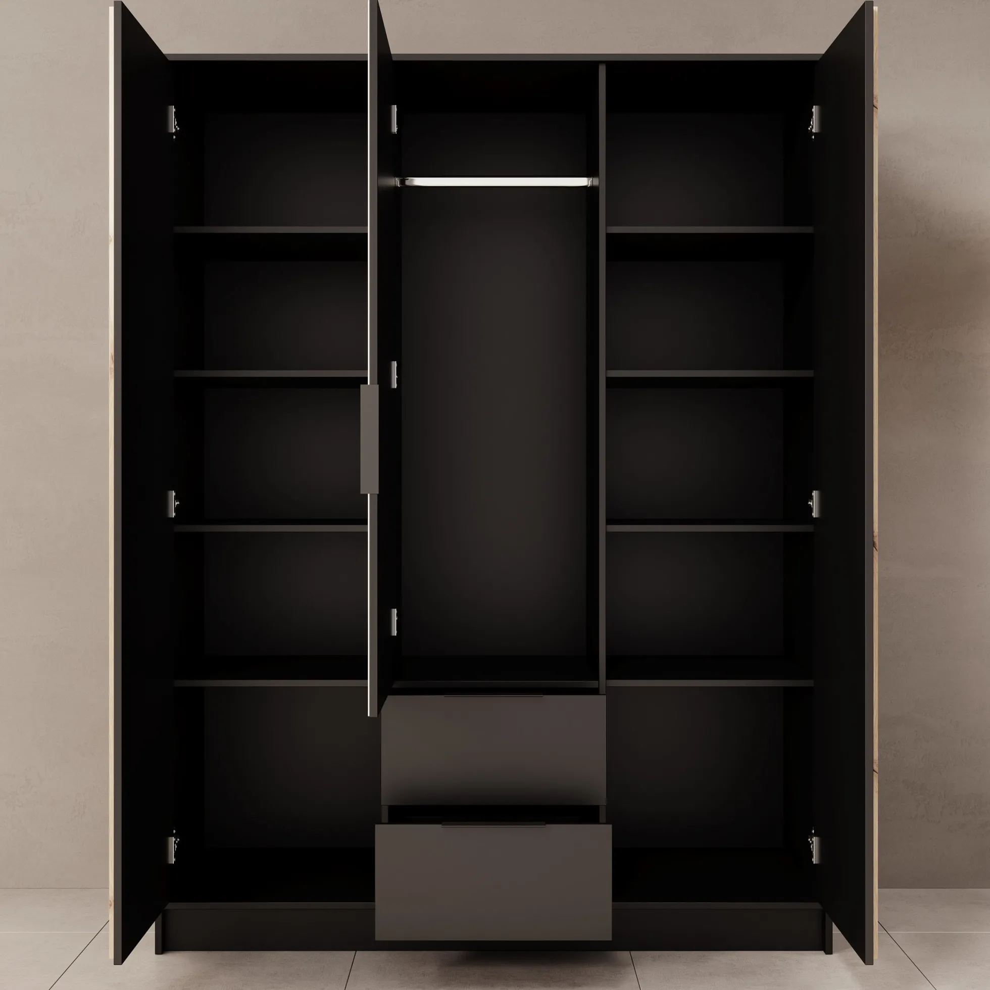 Nocturna - Kledingkast 3 deurs - Zwart - 150x51x200 cm