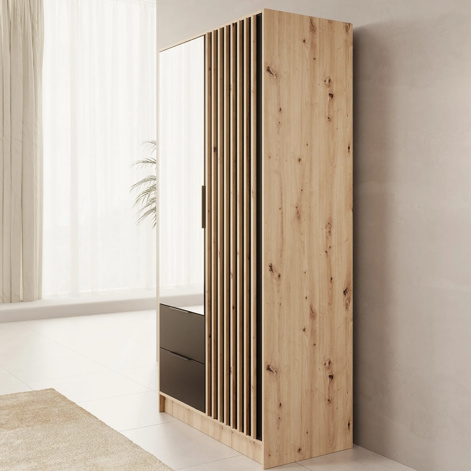 Nocturna - Kledingkast 2 deurs - Eiken/Zwart - 102x51x200 cm