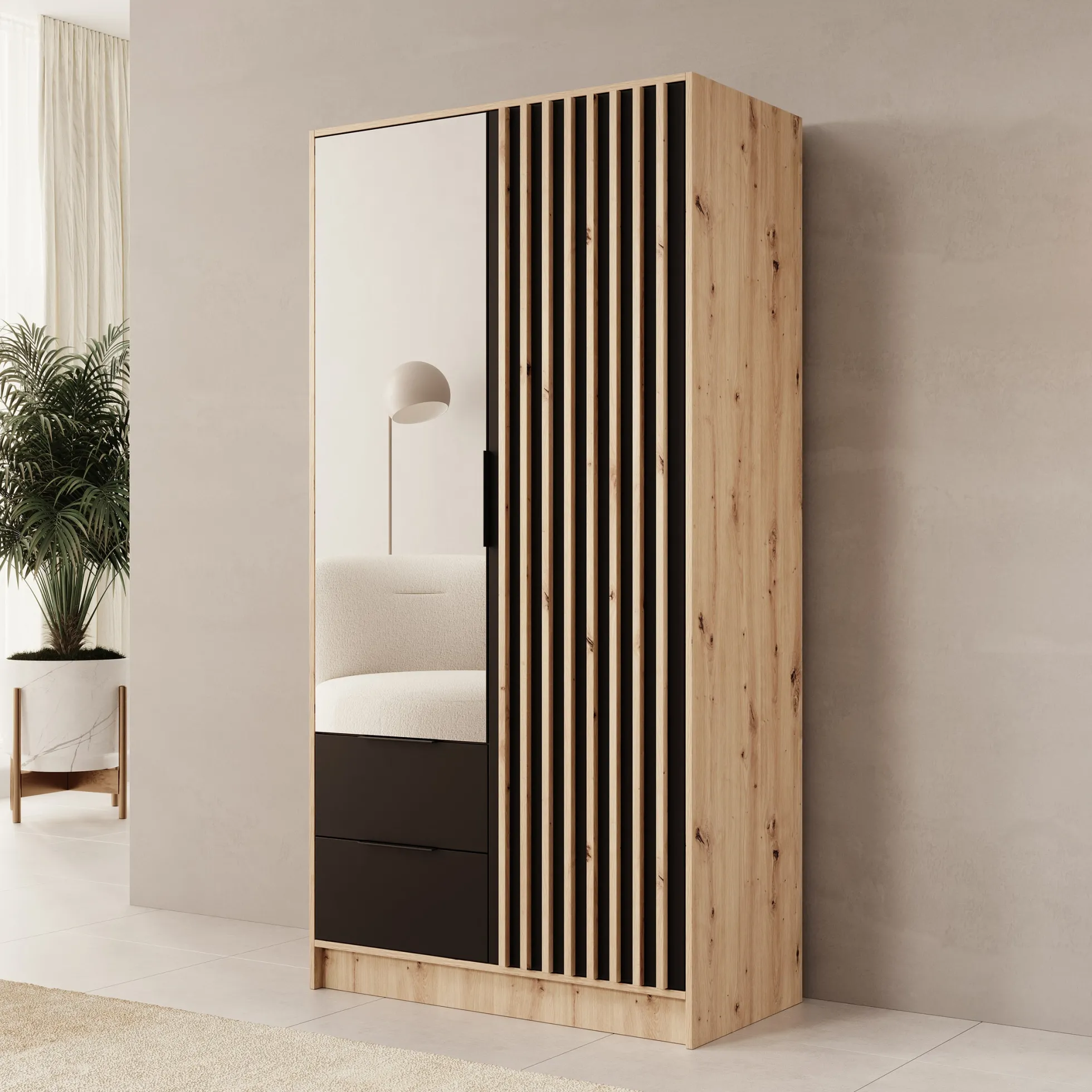 Nocturna - Kledingkast 2 deurs - Eiken/Zwart - 102x51x200 cm