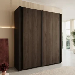 Nokta - Kledingkast met schuifdeuren - Donker eikenpatroon - 180x61x21
