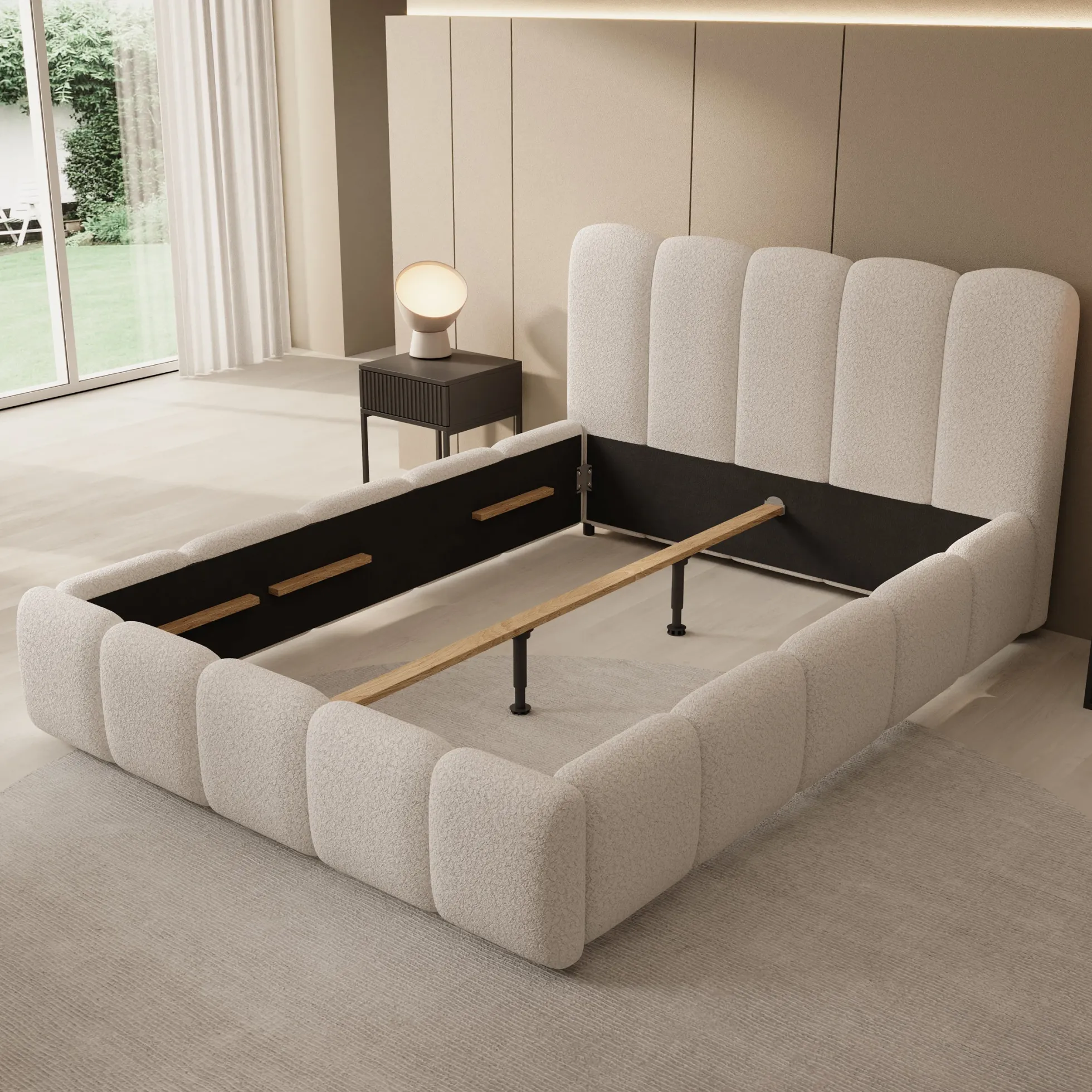 Nolena - Tweepersoonsbed - Beige teddystof - 160x200 cm