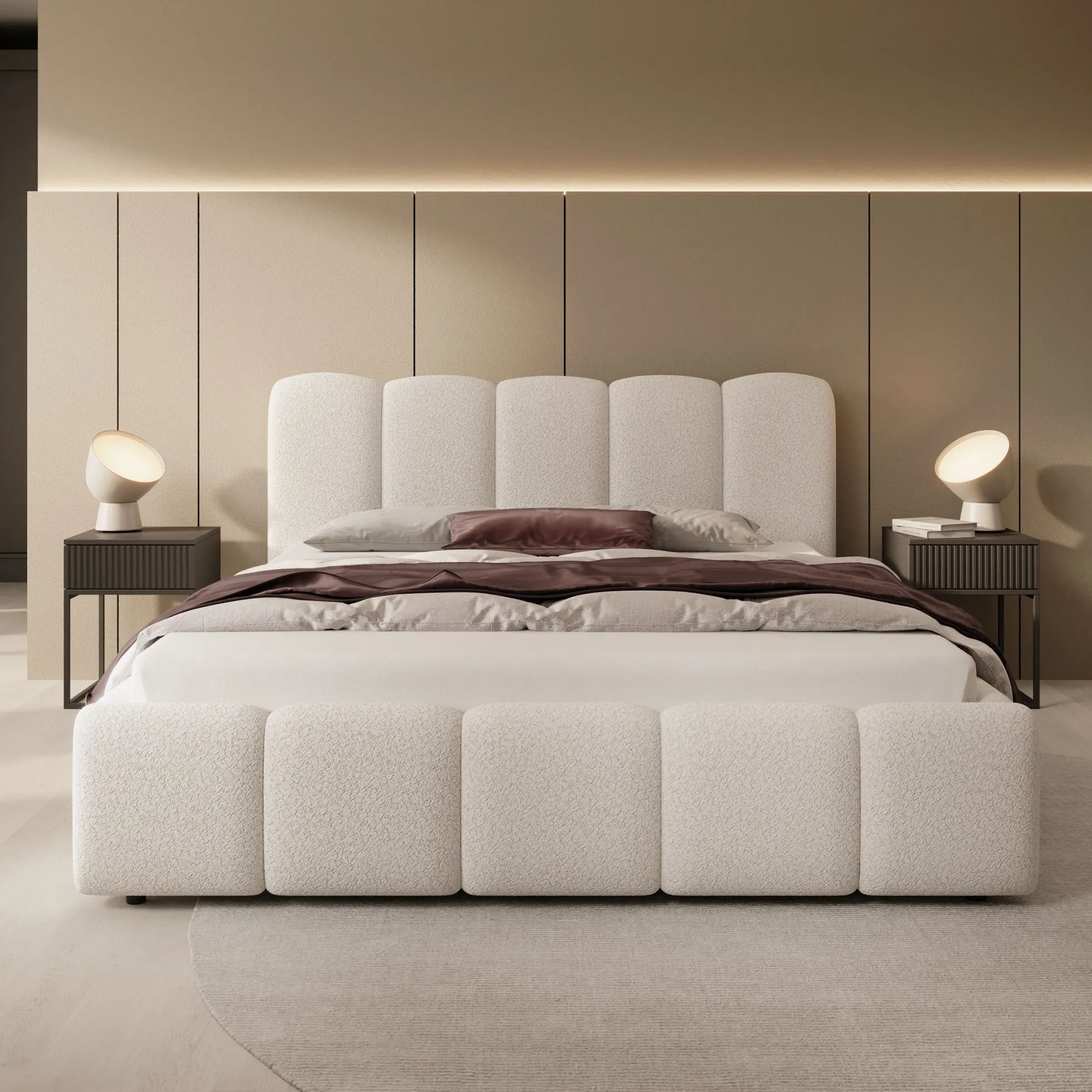 Nolena - Tweepersoonsbed - Beige teddystof - 160x200 cm