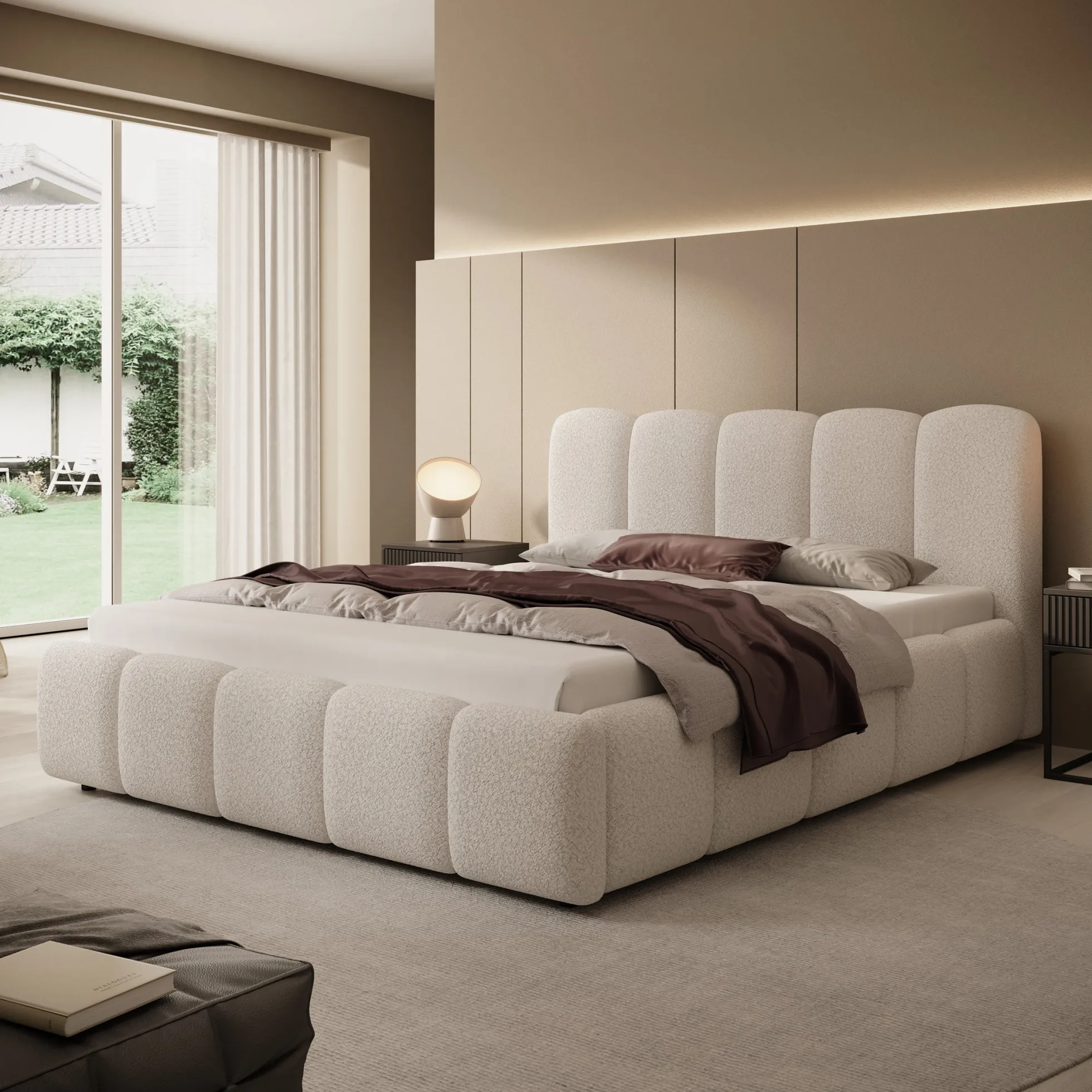 Nolena - Tweepersoonsbed - Beige teddystof - 160x200 cm