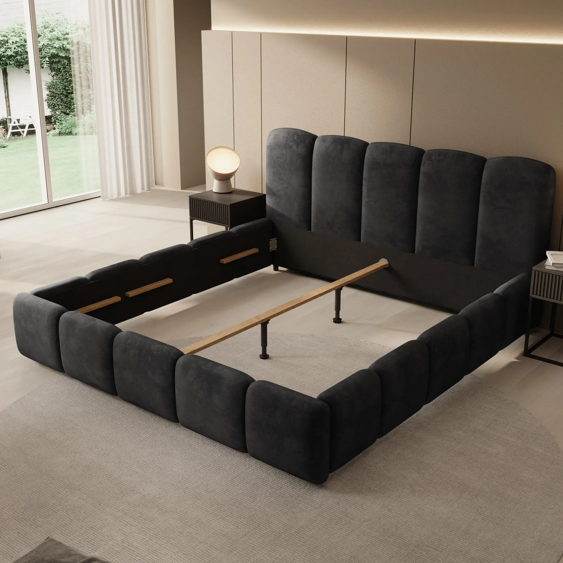 Nolena - Tweepersoonsbed - Zwart velvet - 180x200 cm