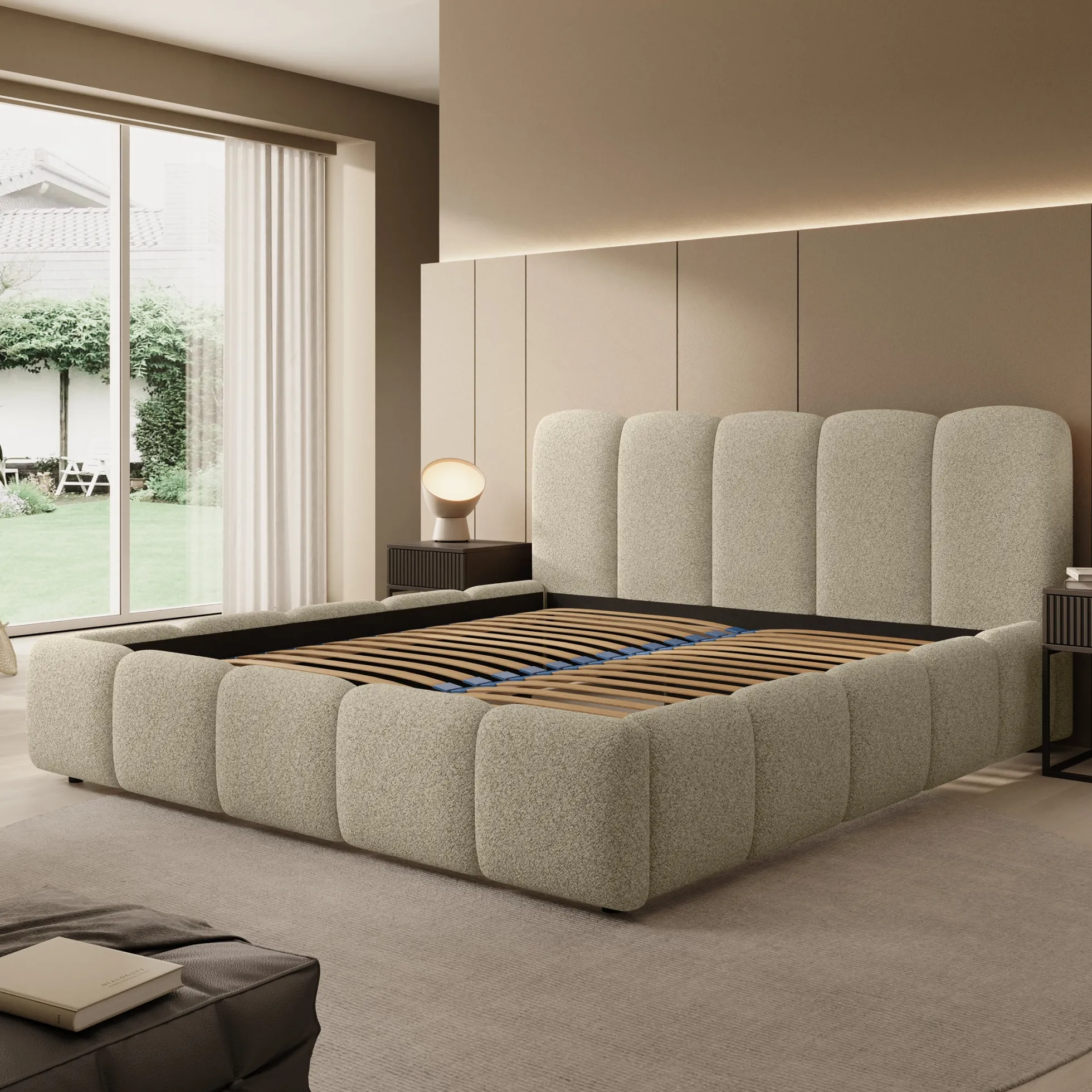 Nolena - Tweepersoonsbed - Beige stof - 180x200 cm