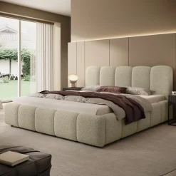 Nolena - Tweepersoonsbed - Beige stof - 180x200 cm