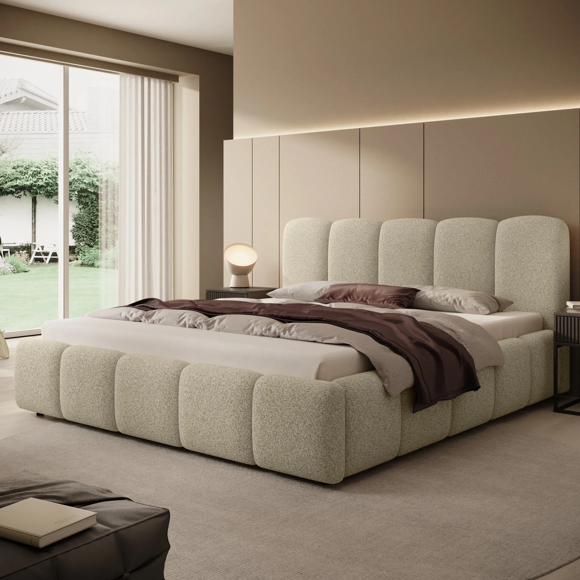 Nolena - Tweepersoonsbed - Beige stof - 180x200 cm