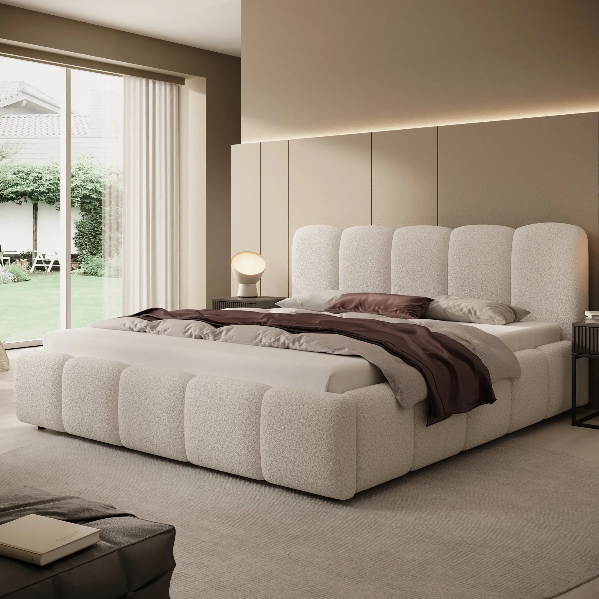 Nolena - Tweepersoonsbed - Beige teddystof - 180x200 cm