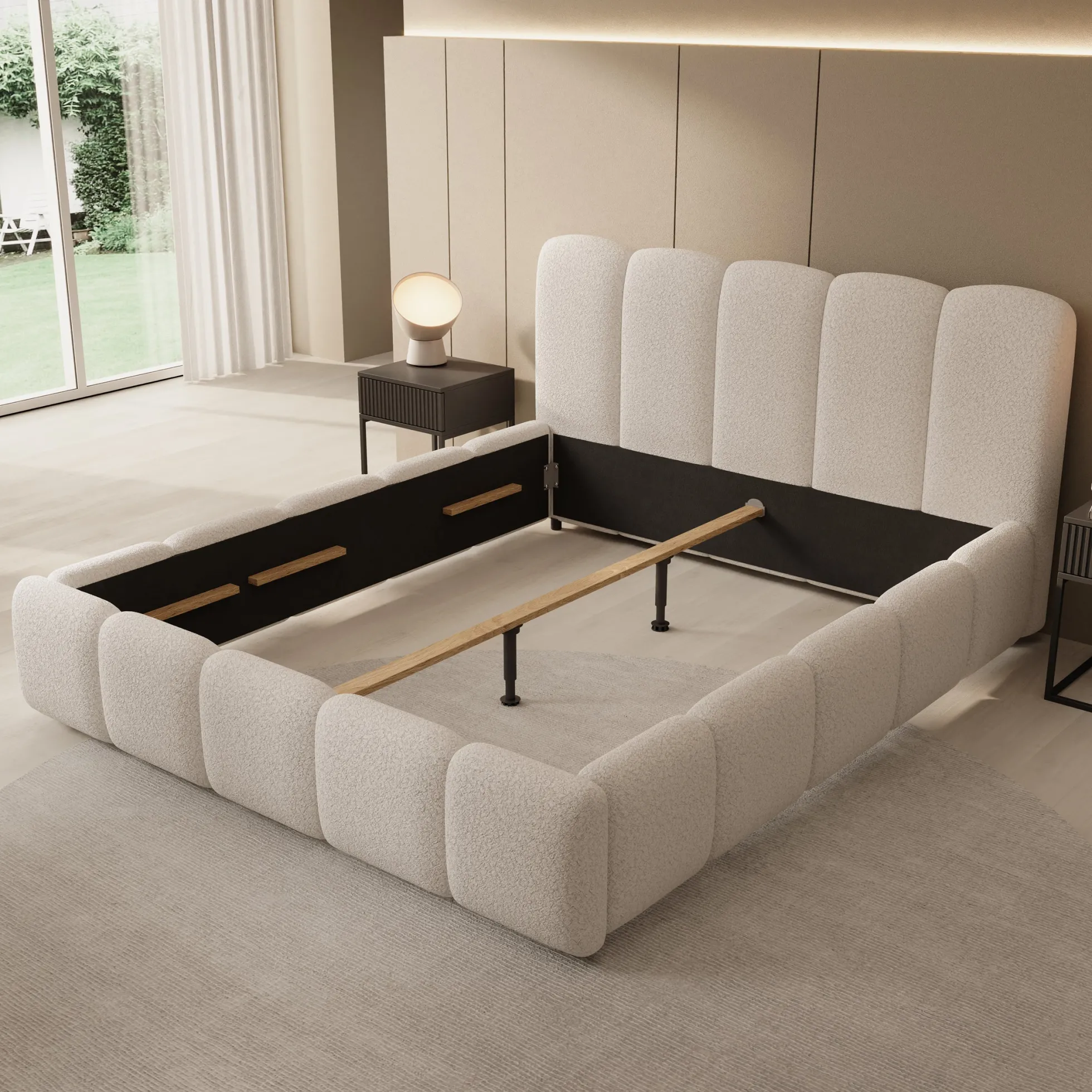 Nolena - Tweepersoonsbed - Beige teddystof - 180x200 cm