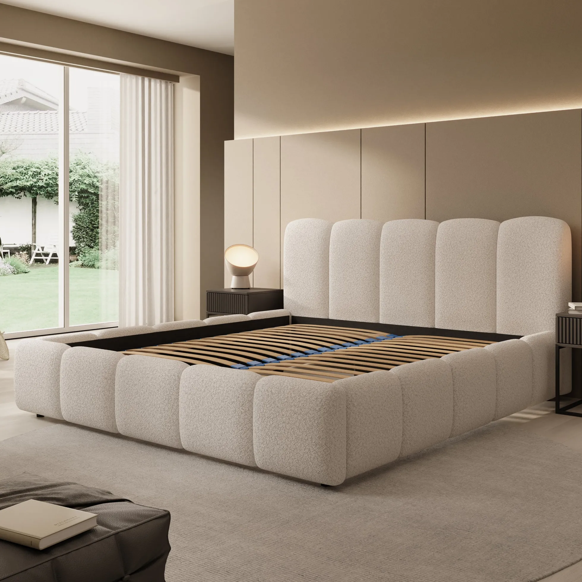 Nolena - Tweepersoonsbed - Beige teddystof - 180x200 cm