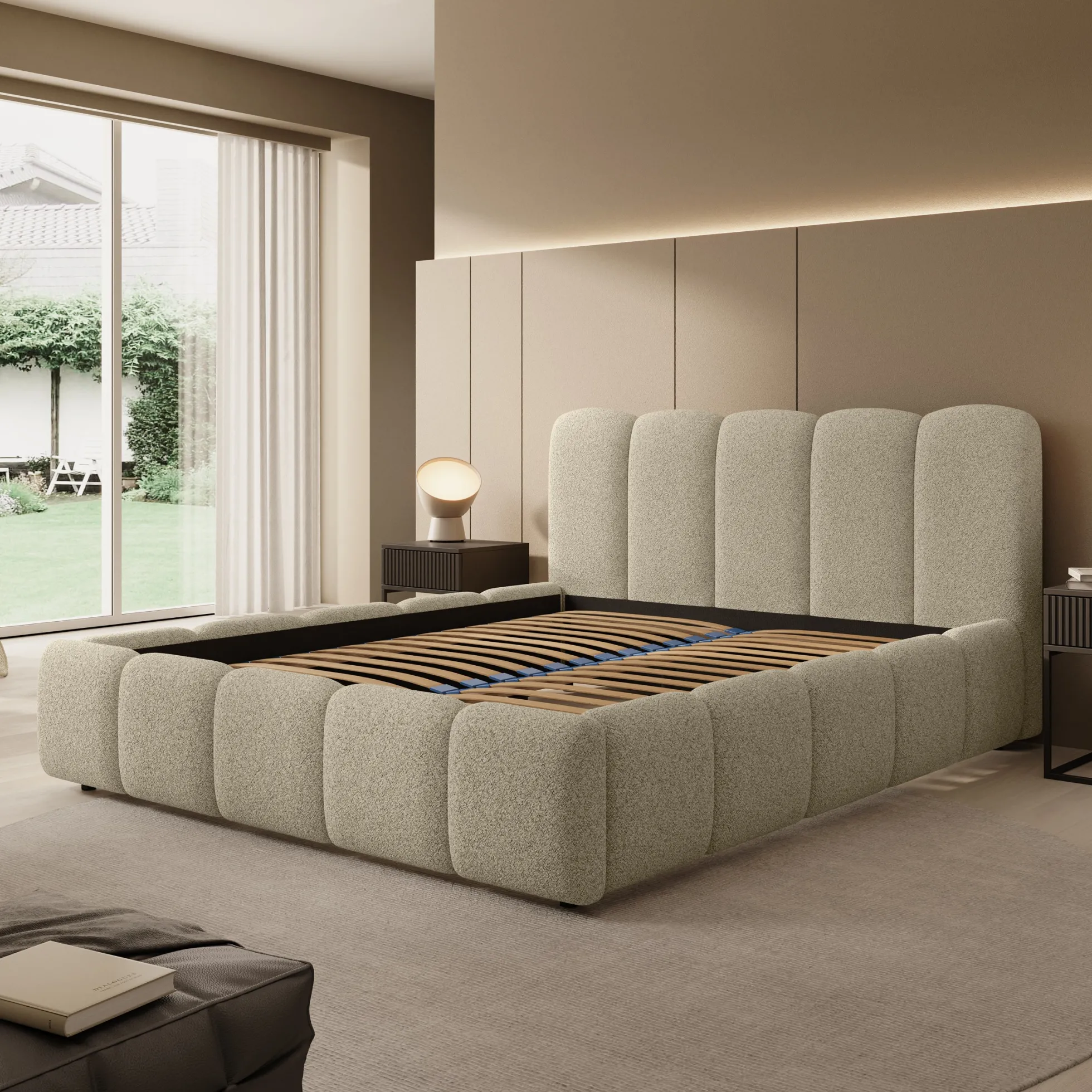 Nolena - Tweepersoonsbed - Beige stof - 160x200 cm