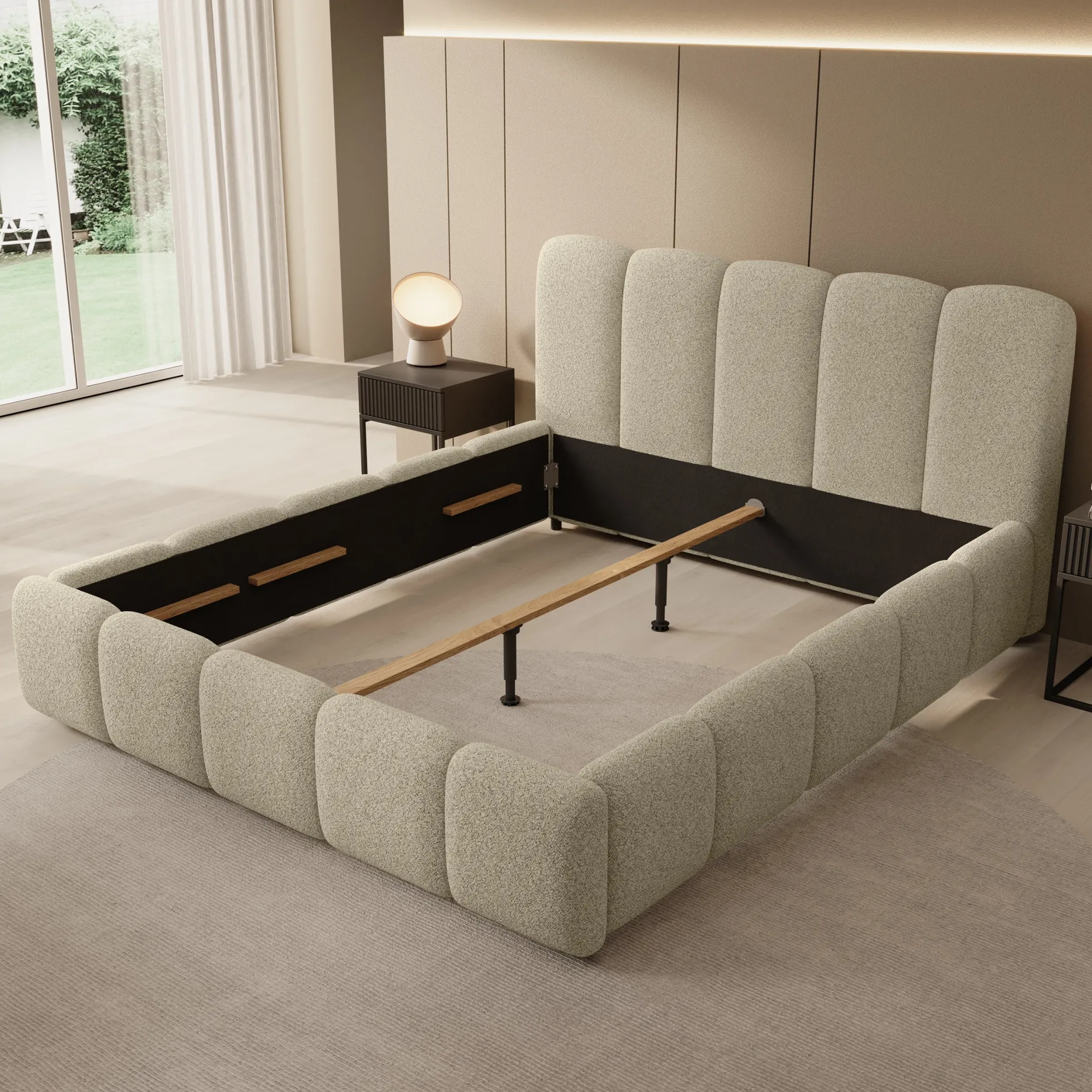 Nolena - Tweepersoonsbed - Beige stof - 160x200 cm
