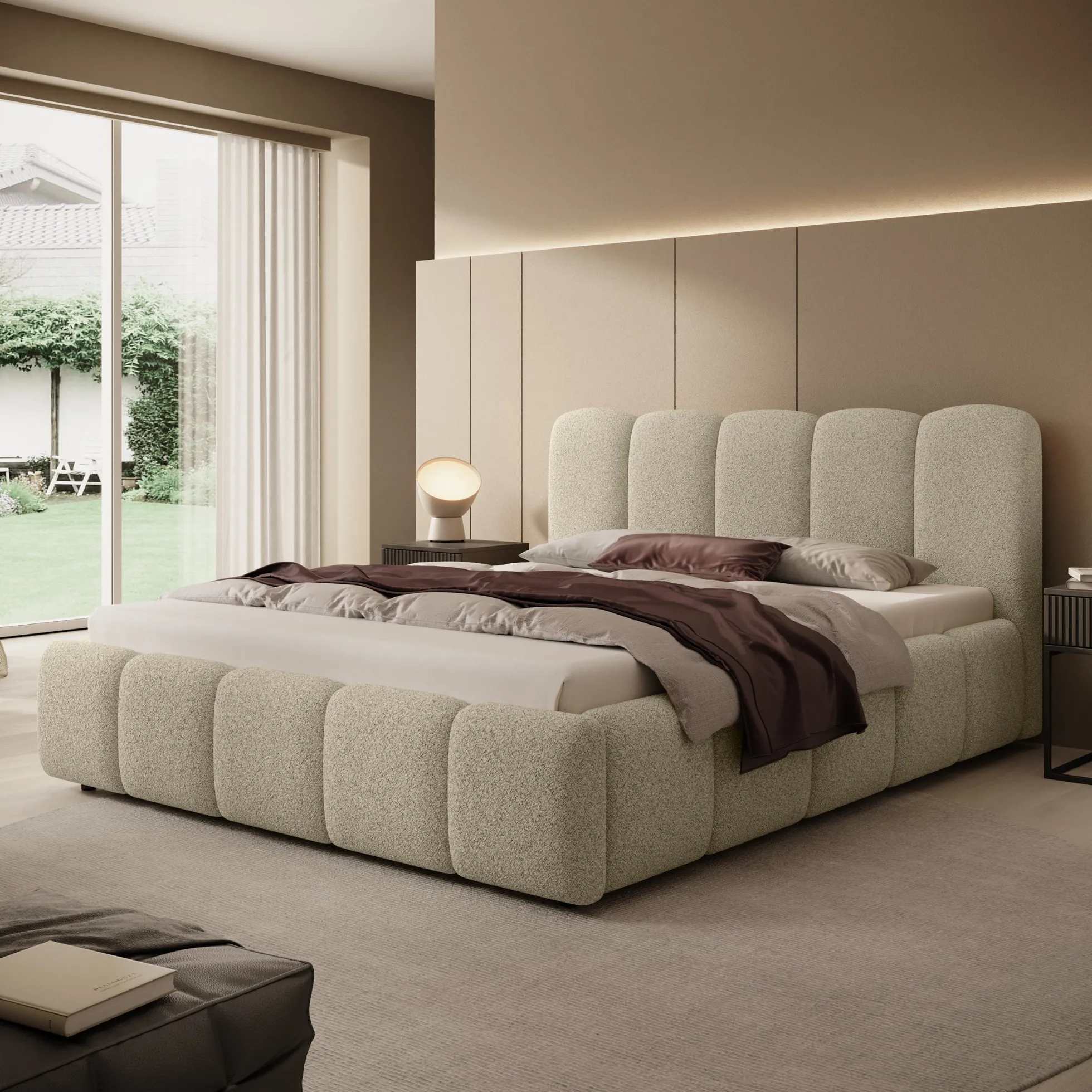 Nolena - Tweepersoonsbed - Beige stof - 160x200 cm
