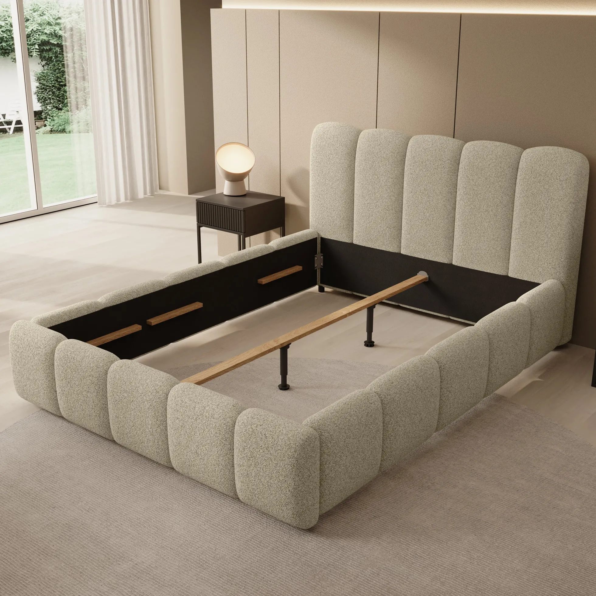 Nolena - Tweepersoonsbed - Beige stof - 140x200 cm