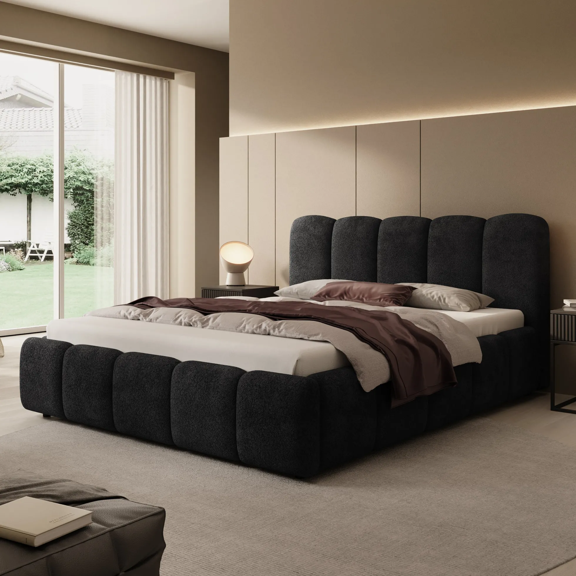 Nolena - Tweepersoonsbed - Zwart velvet - 160x200 cm