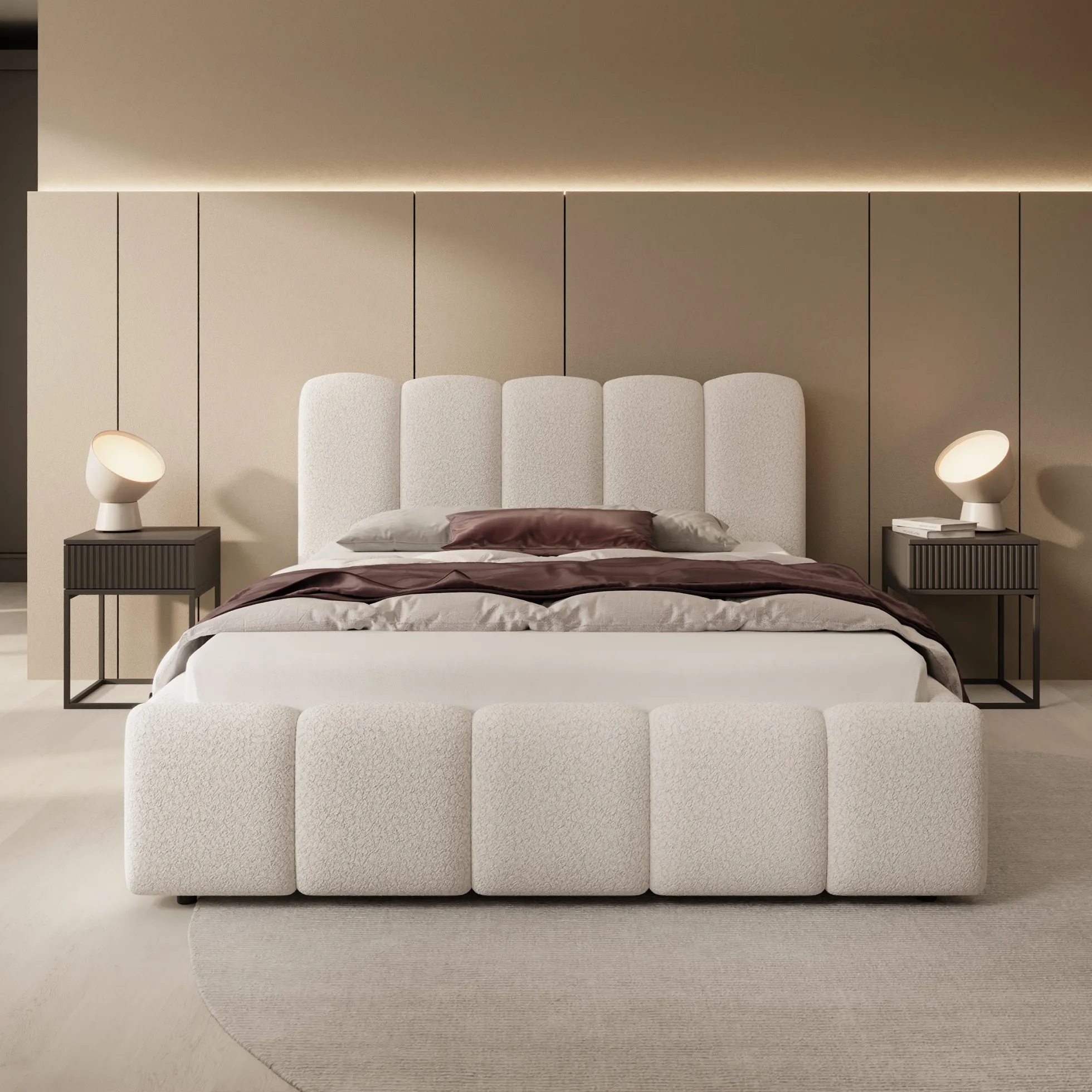 Nolena - Tweepersoonsbed - Beige teddystof - 140x200 cm