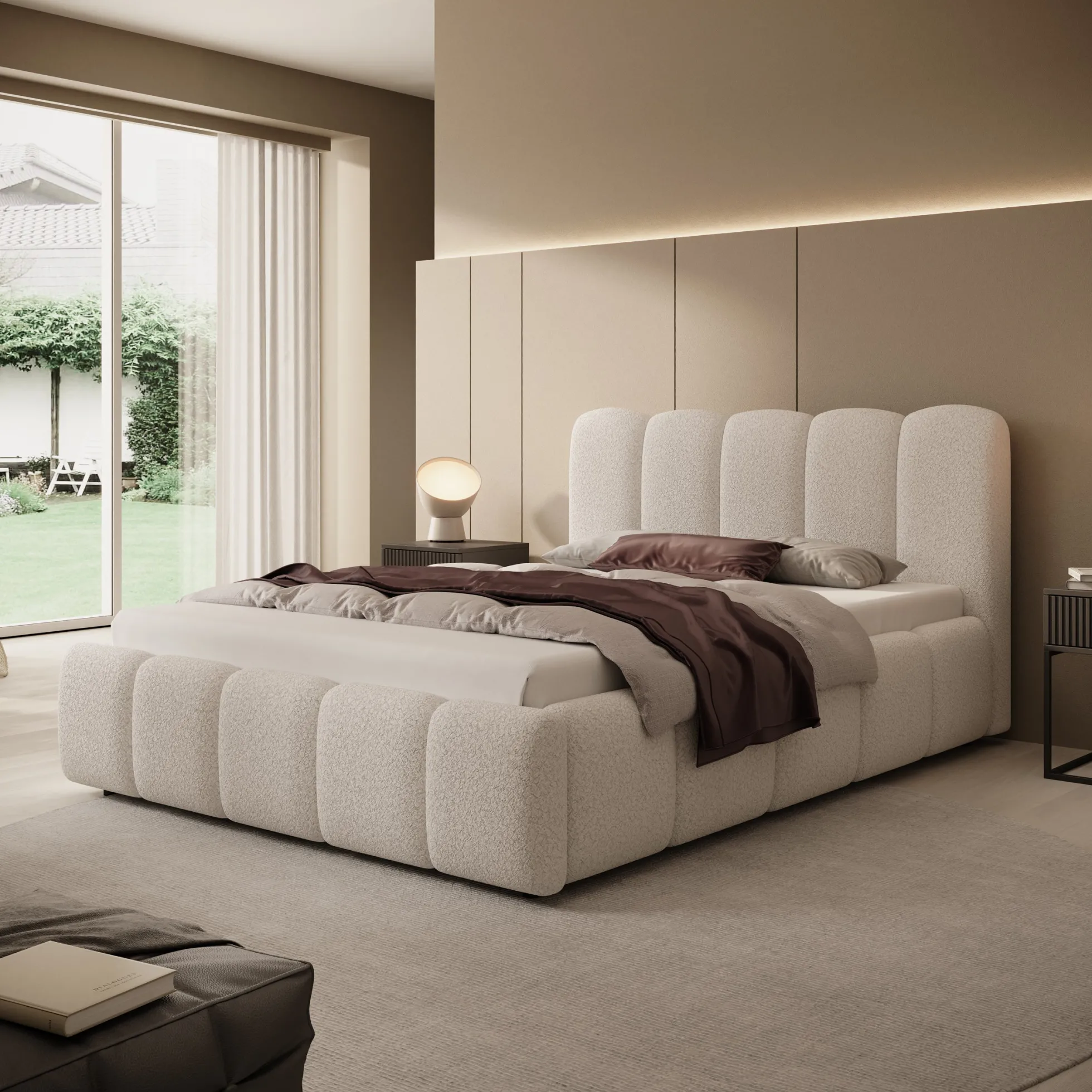 Nolena - Tweepersoonsbed - Beige teddystof - 140x200 cm