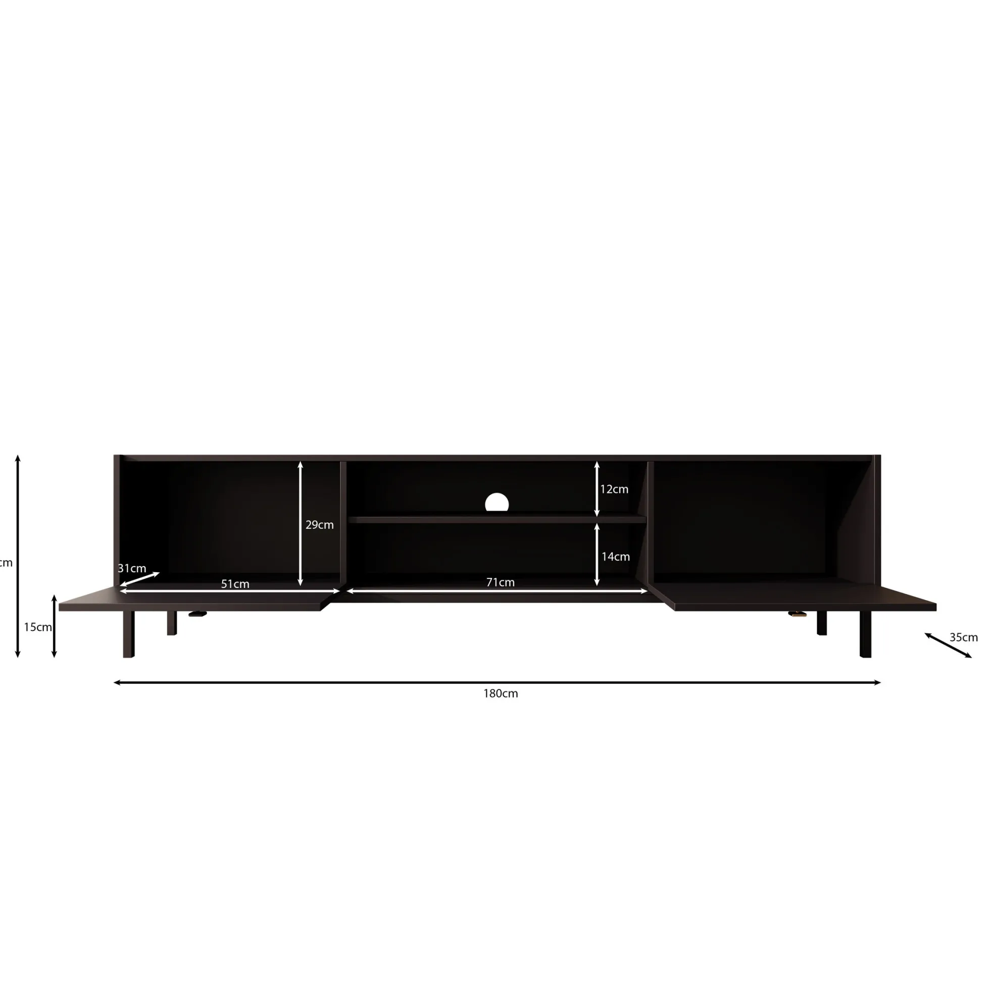Norment - TV-Meubel - Zwart - 180x32x48 cm