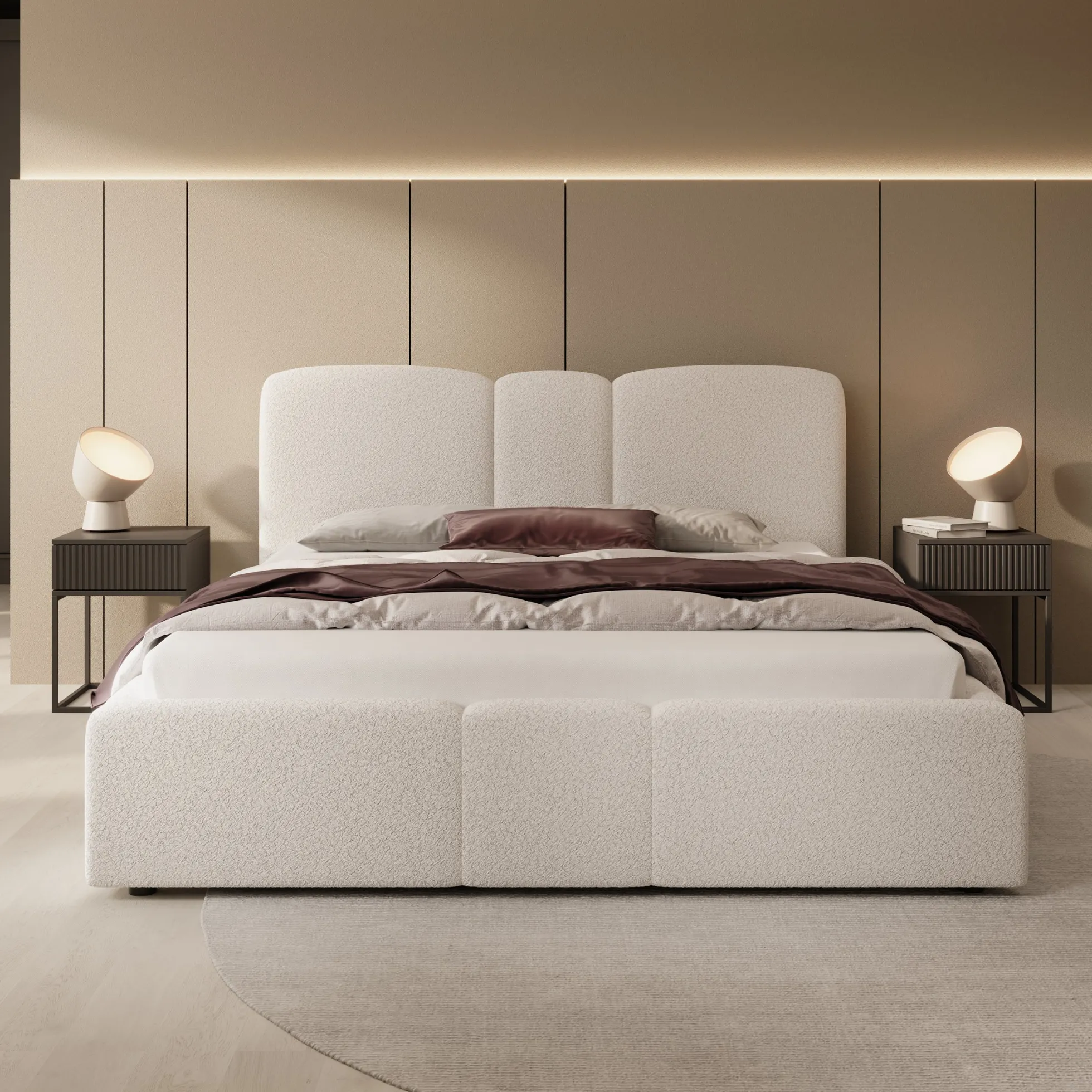 Northwell - Tweepersoonsbed met opbergruimte - Teddystof beige - 160x2