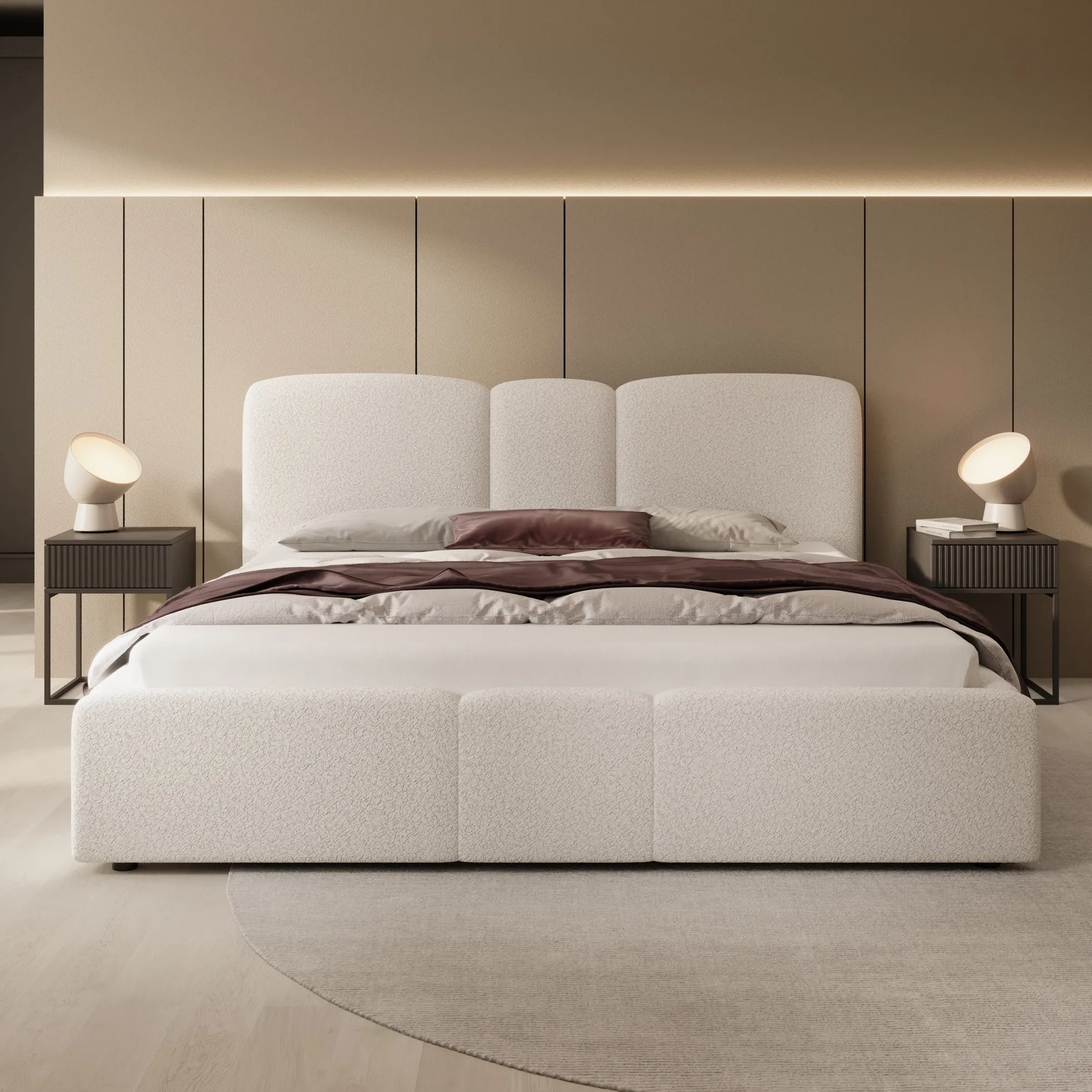 Northwell - Tweepersoonsbed met opbergruimte - Teddystof beige - 180x2