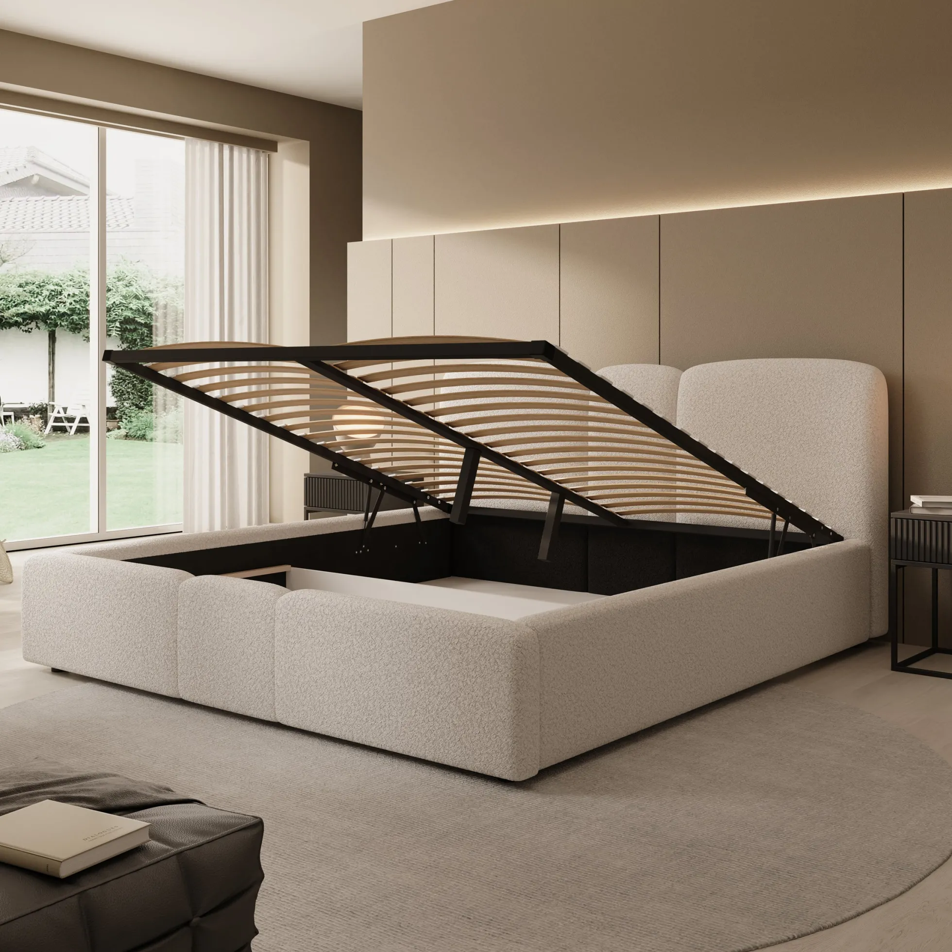 Northwell - Tweepersoonsbed met opbergruimte - Teddystof beige - 180x2