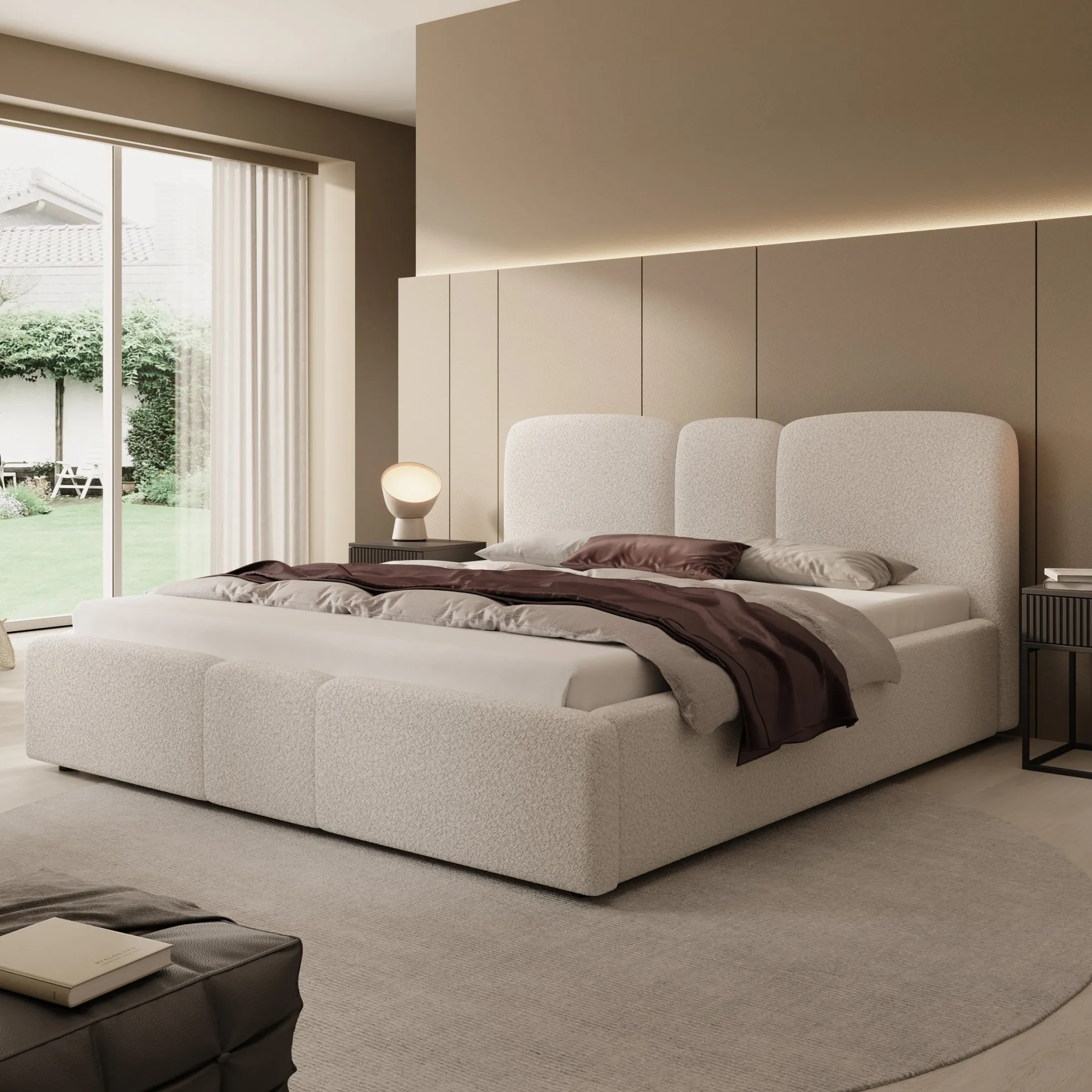 Northwell - Tweepersoonsbed met opbergruimte - Teddystof beige - 180x2