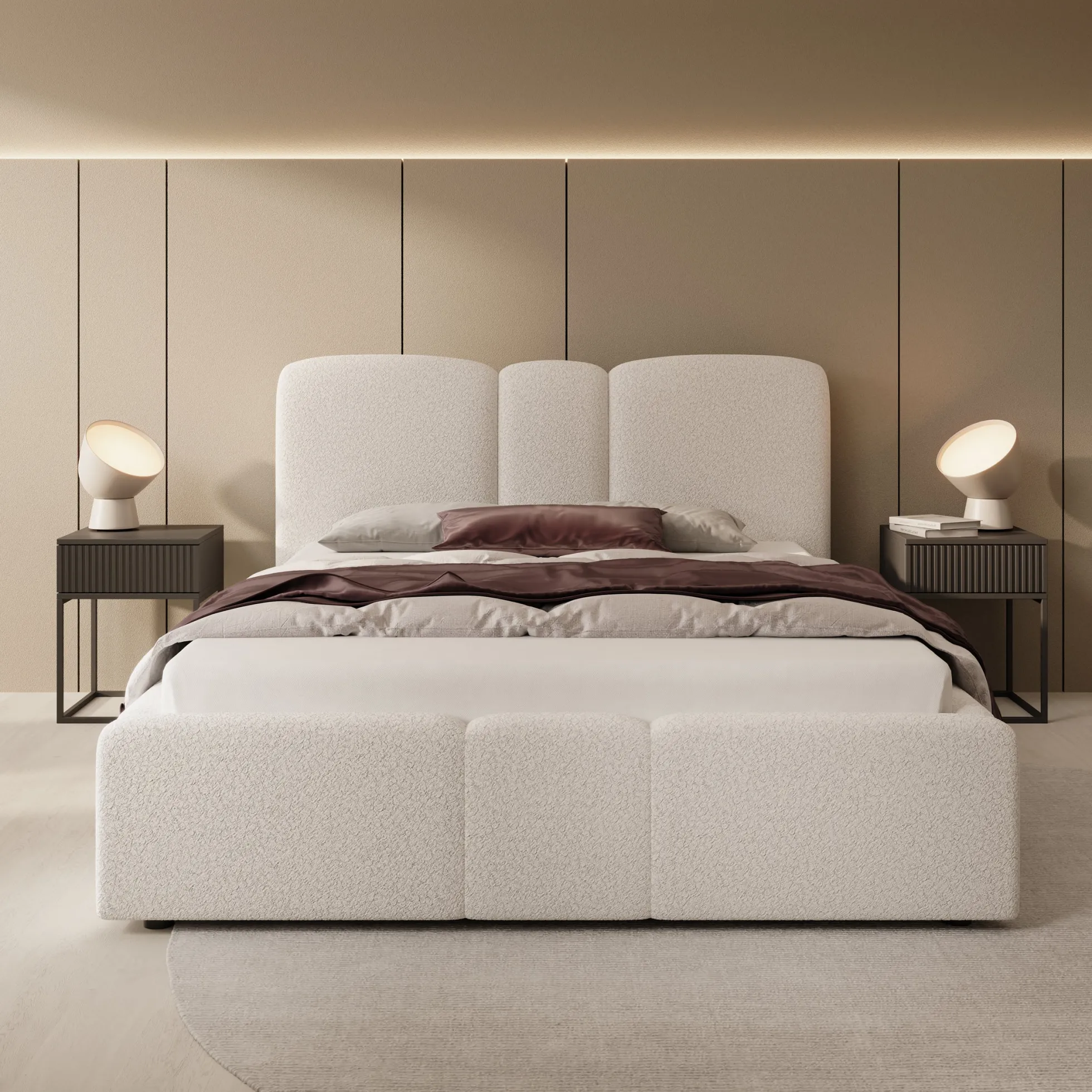 Northwell - Tweepersoonsbed met opbergruimte - Teddystof beige - 140x2