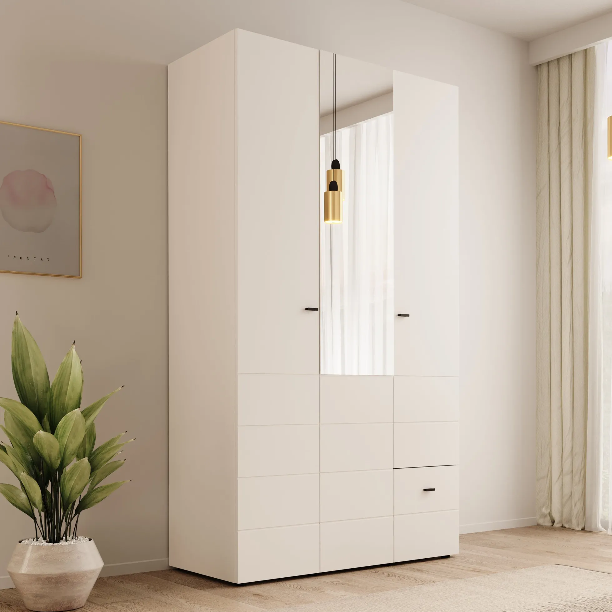 Nouran - Kledingkast 3-deurs - Wit - 117x52x208 cm