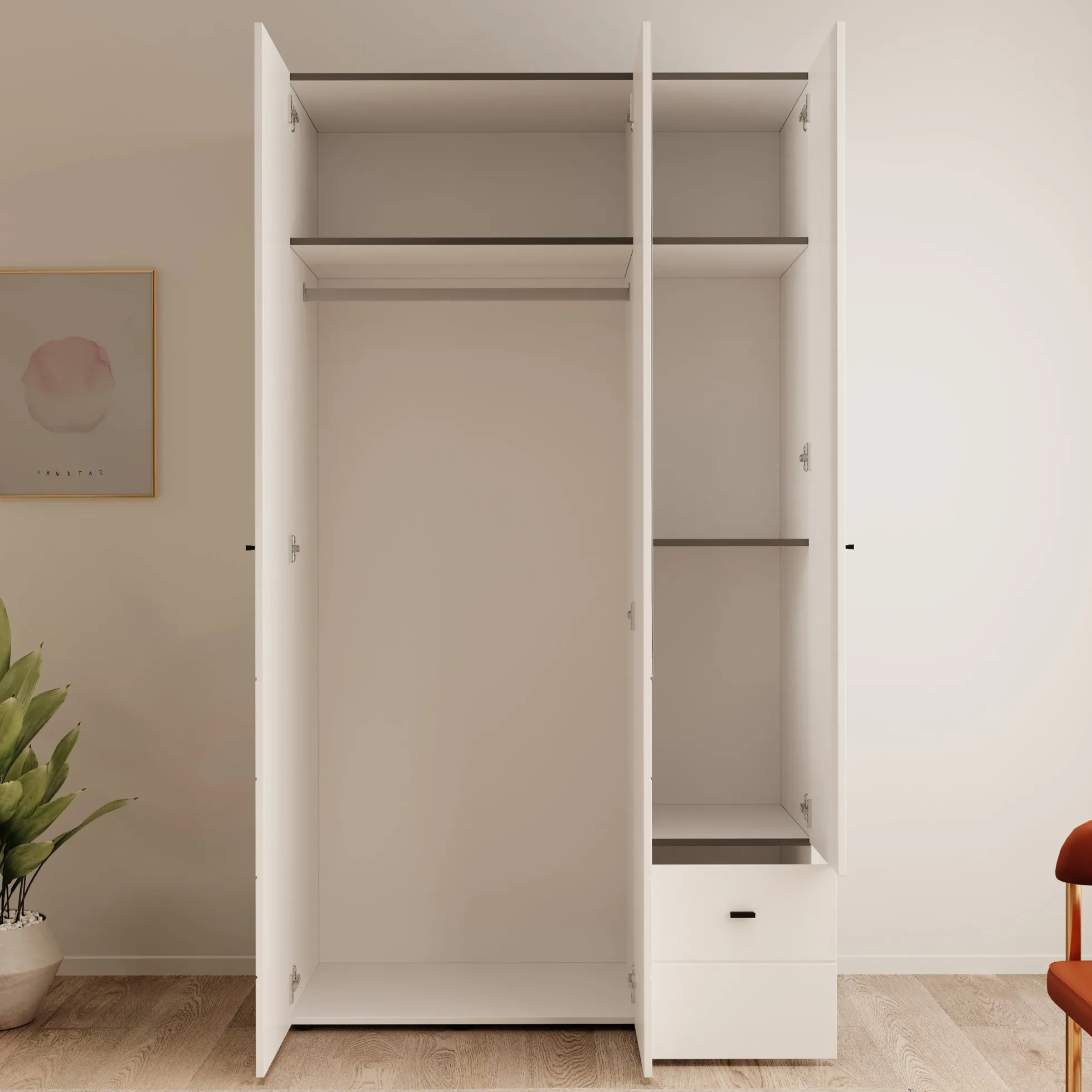 Nouran - Kledingkast 3-deurs - Wit - 117x52x208 cm
