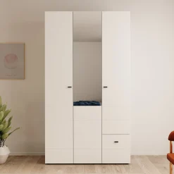 Nouran - Kledingkast 3-deurs - Wit - 117x52x208 cm