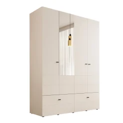 Nouran - Kledingkast 4-deurs met lades - Wit - 155x52x208 cm
