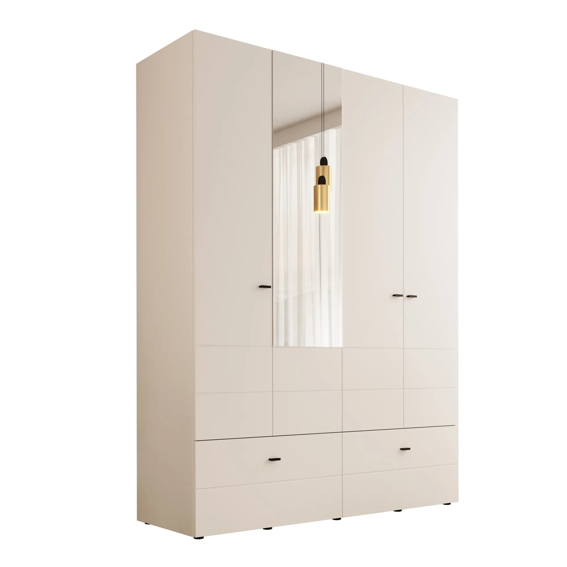 Nouran - Kledingkast 4-deurs met lades - Wit - 155x52x208 cm