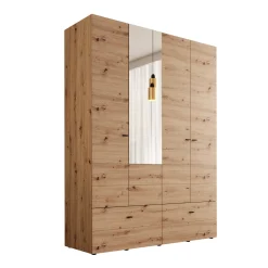 Nouran - Kledingkast 4-deurs met lades - Eikenpatroon - 155x52x208 cm