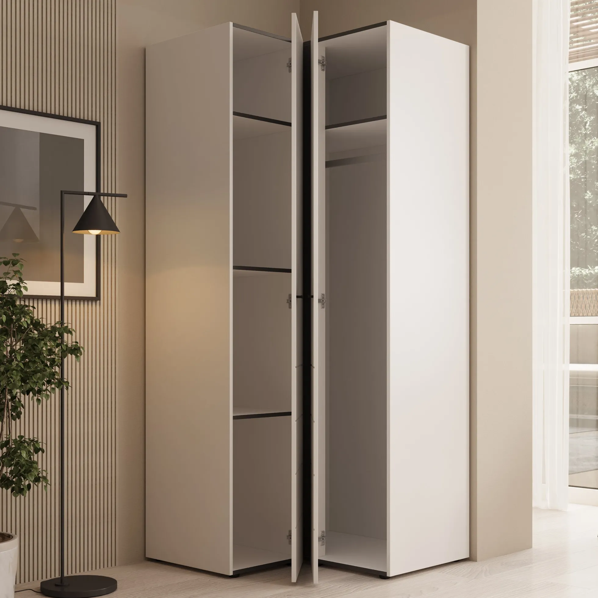 Nouran - Kledingkast hoek - Wit - 95x90x208 cm