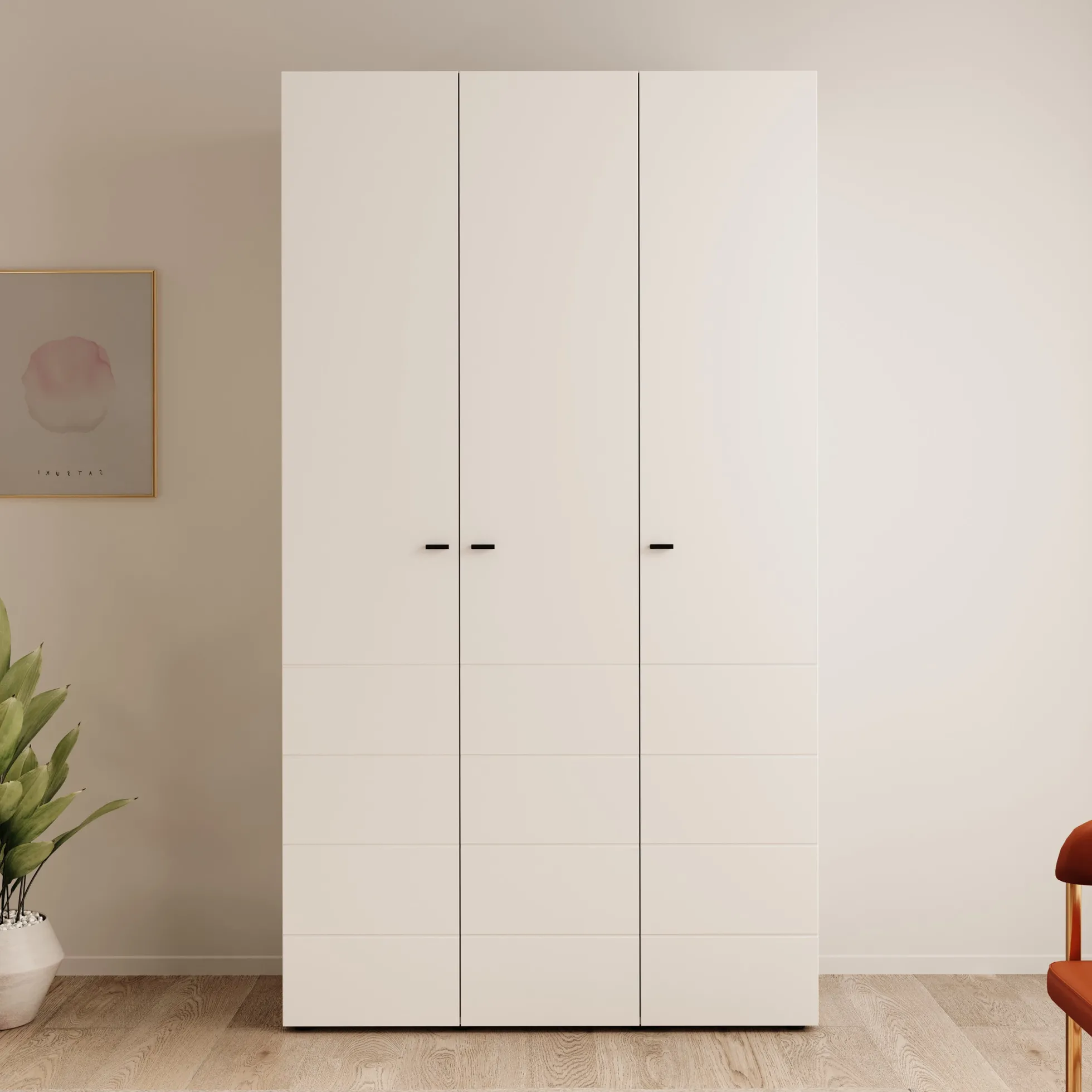 Nouran - Kledingkast met 3 deuren - Wit - 117x52x208 cm
