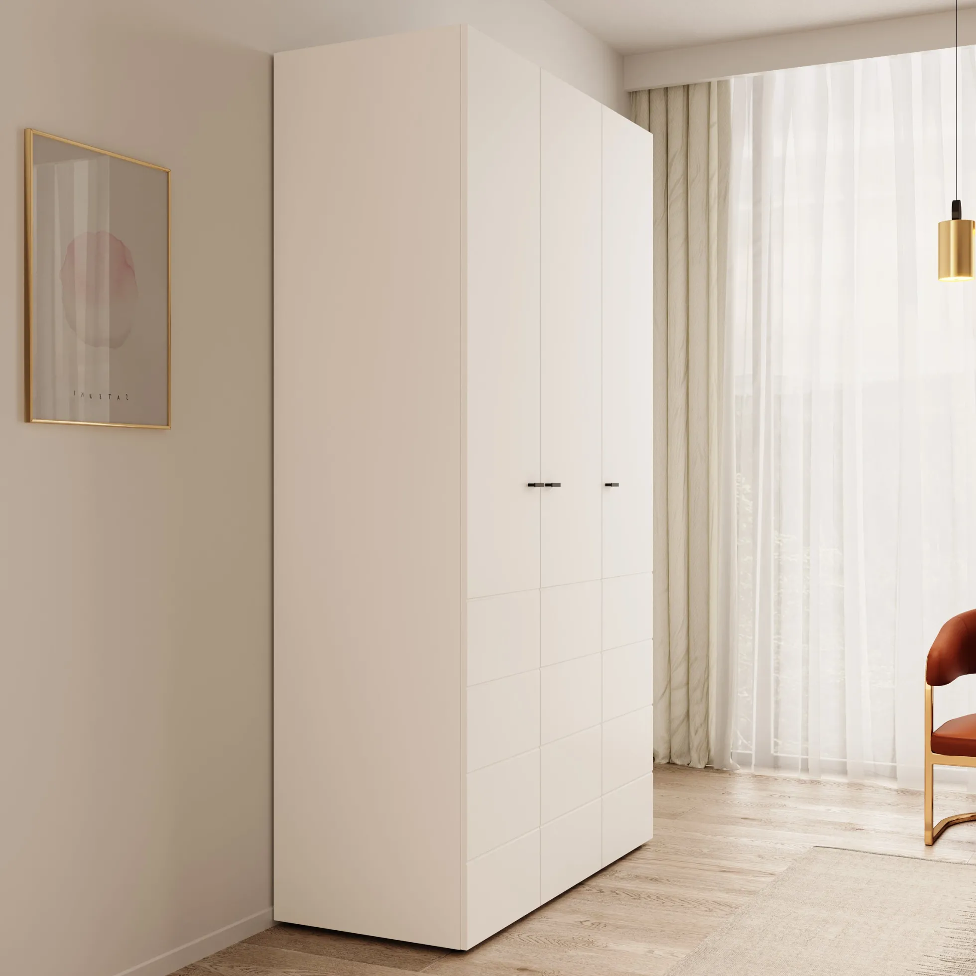 Nouran - Kledingkast met 3 deuren - Wit - 117x52x208 cm