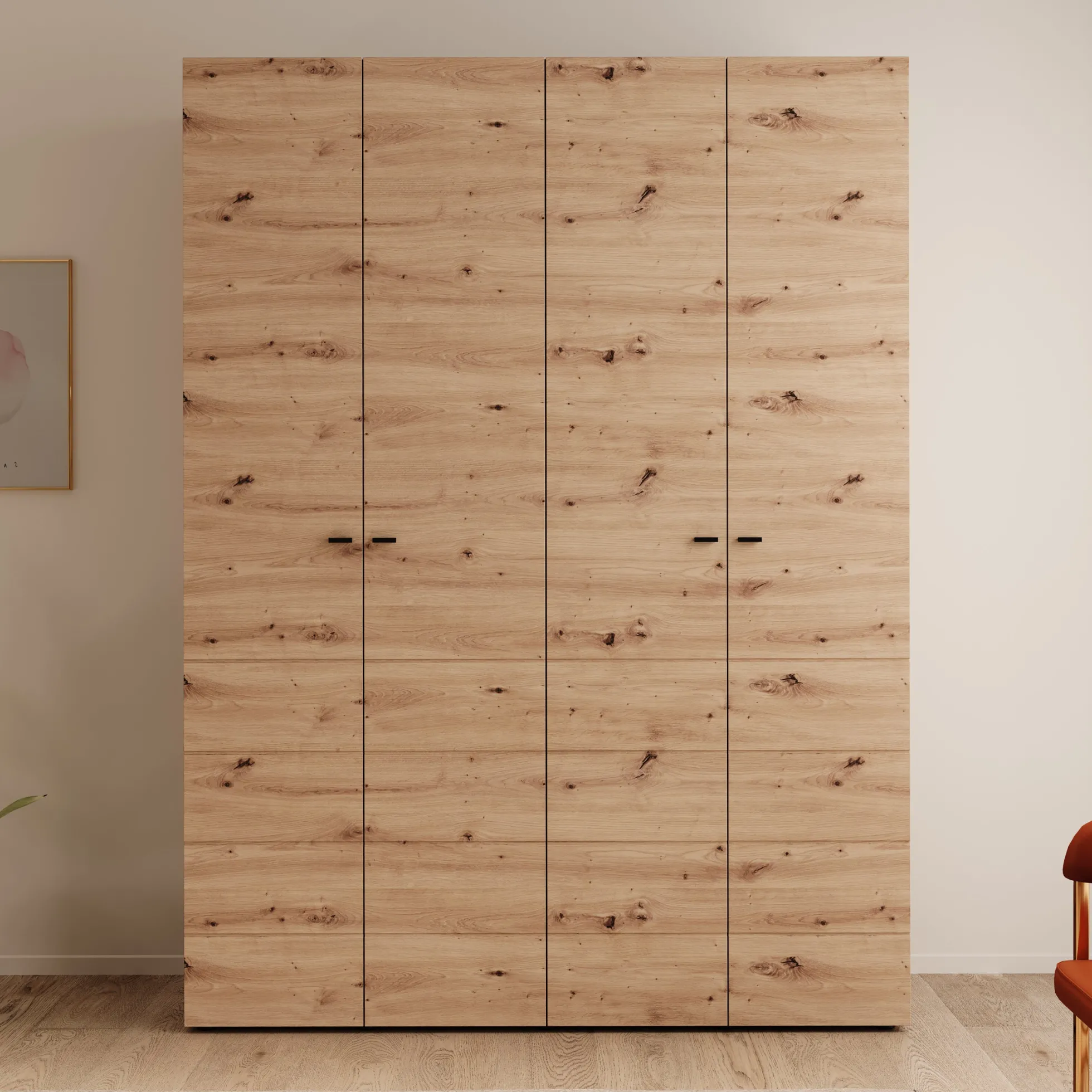 Nouran - Kledingkast met 4 deuren - Eikenpatroon - 155x52x208 cm