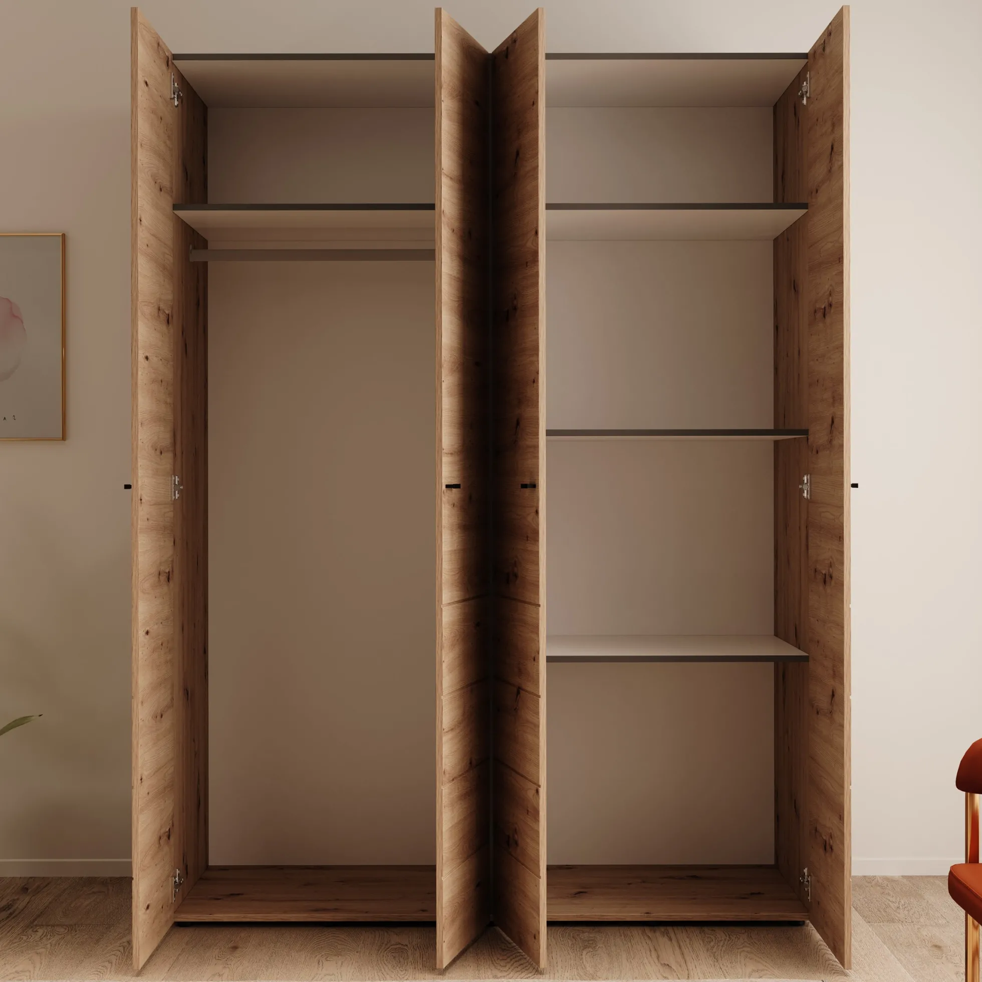 Nouran - Kledingkast met 4 deuren - Eikenpatroon - 155x52x208 cm